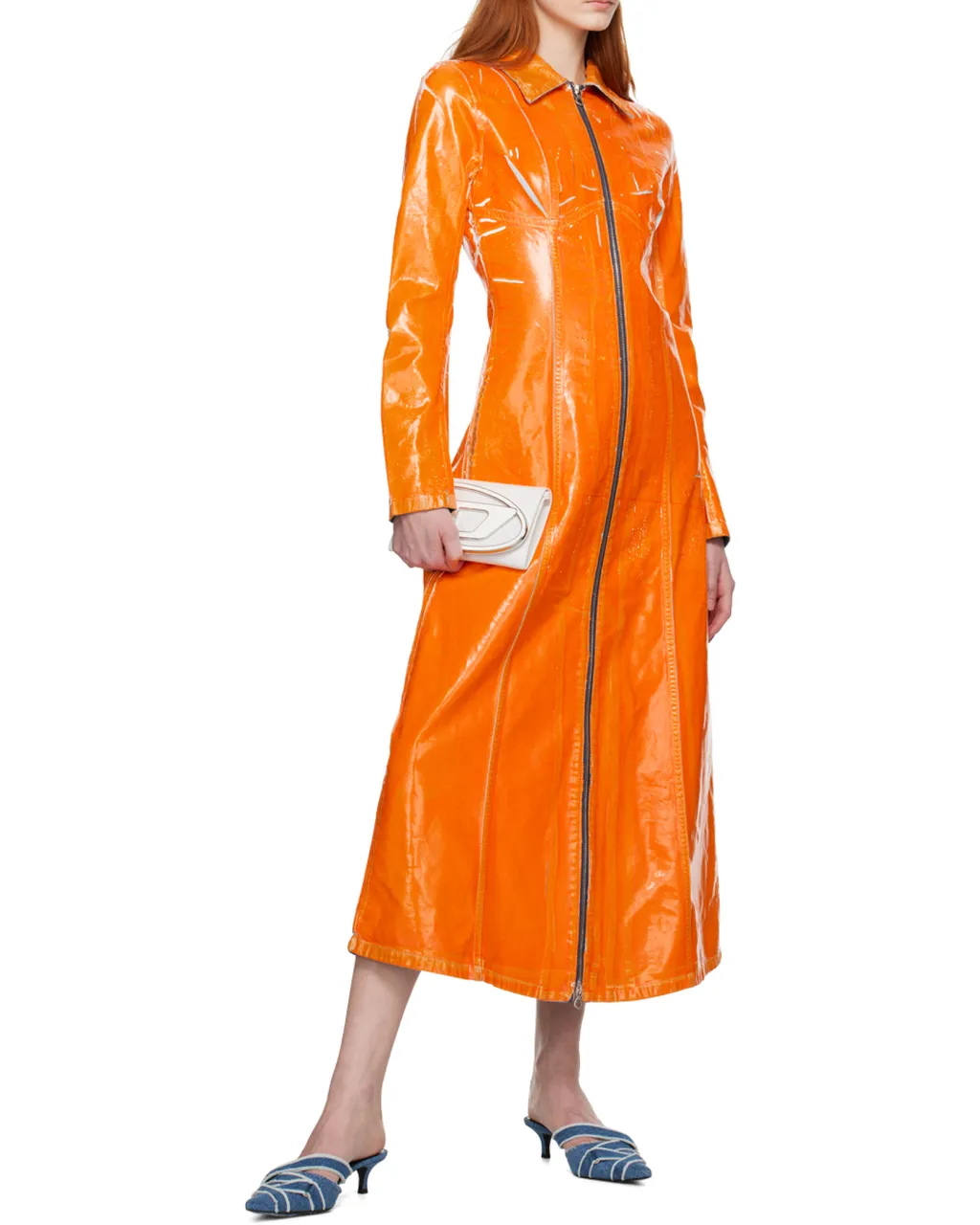 Coated Denim Long-Line Coat