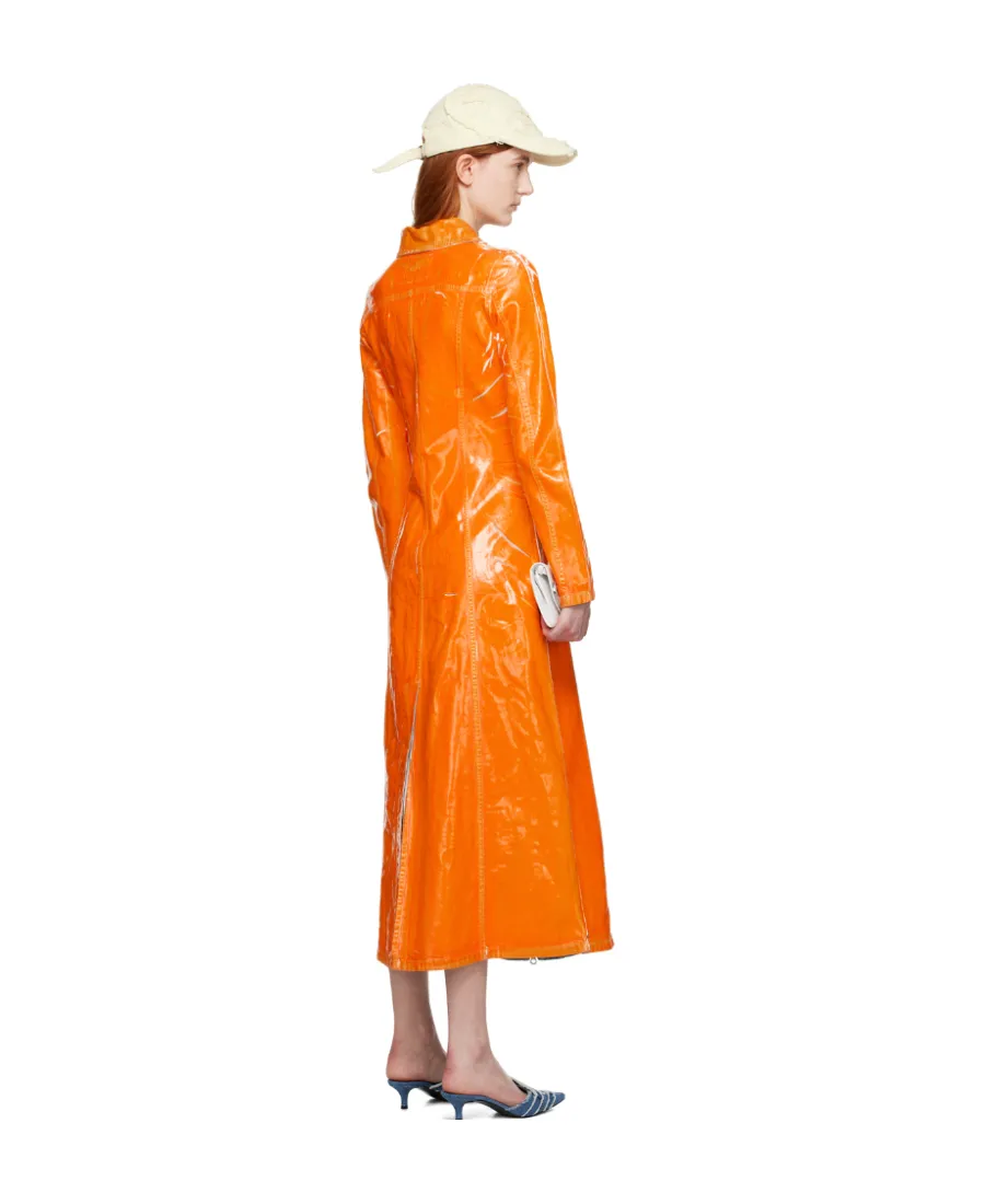 Coated Denim Long-Line Coat