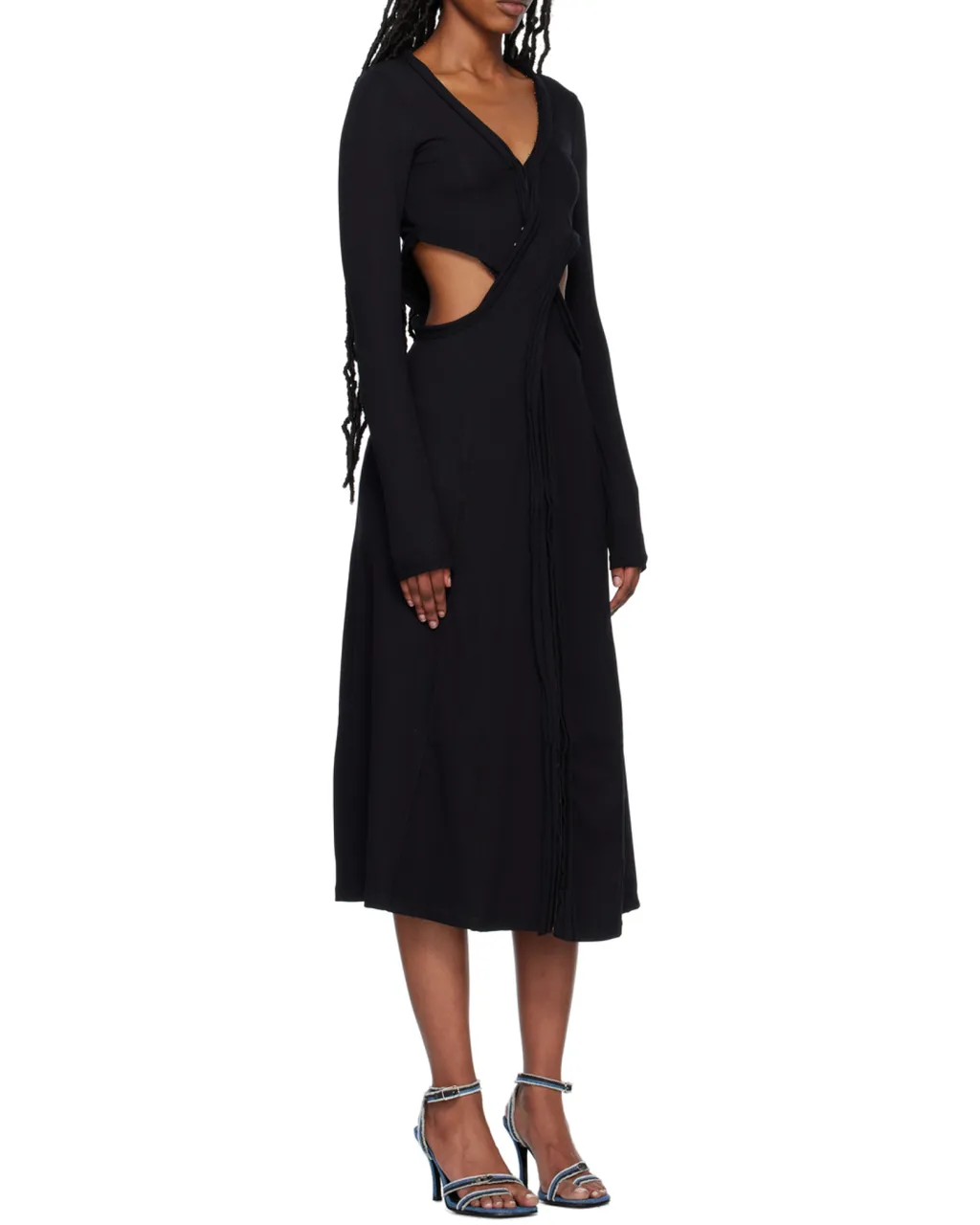 Long-Sleeve V-Neck Midi Dress