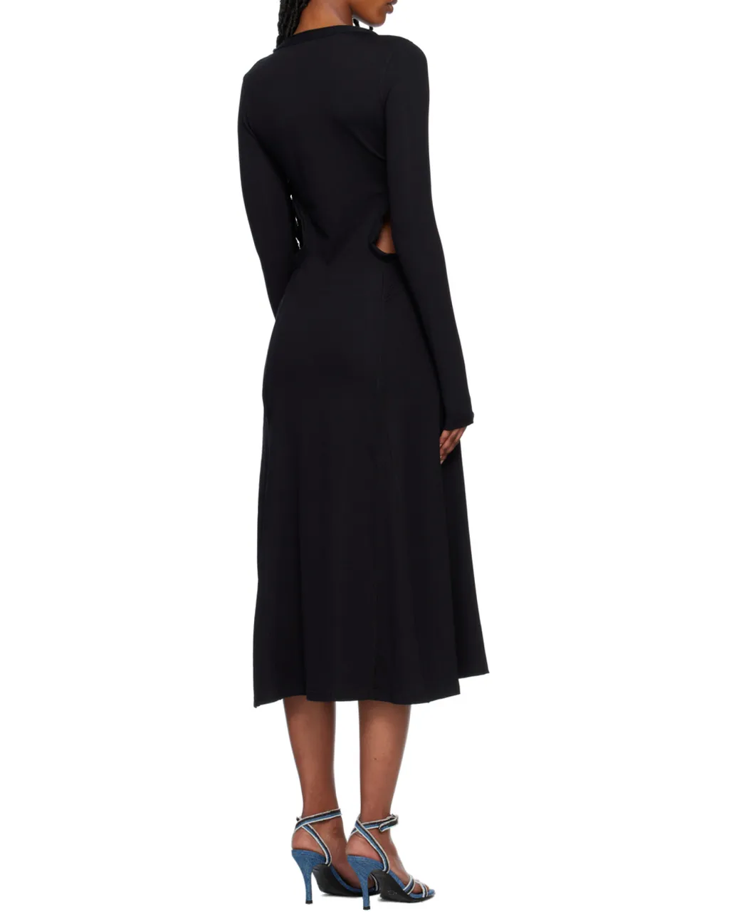 Long-Sleeve V-Neck Midi Dress