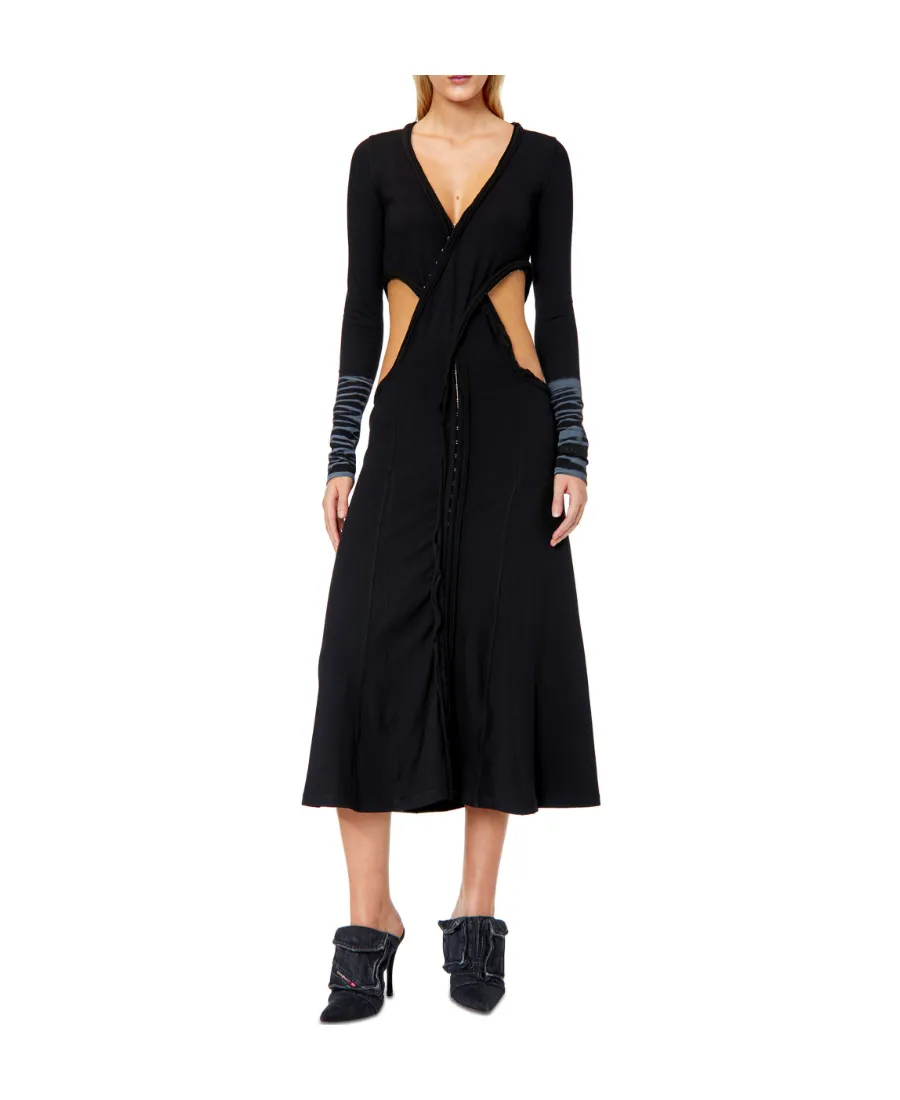 Long-Sleeve V-Neck Midi Dress