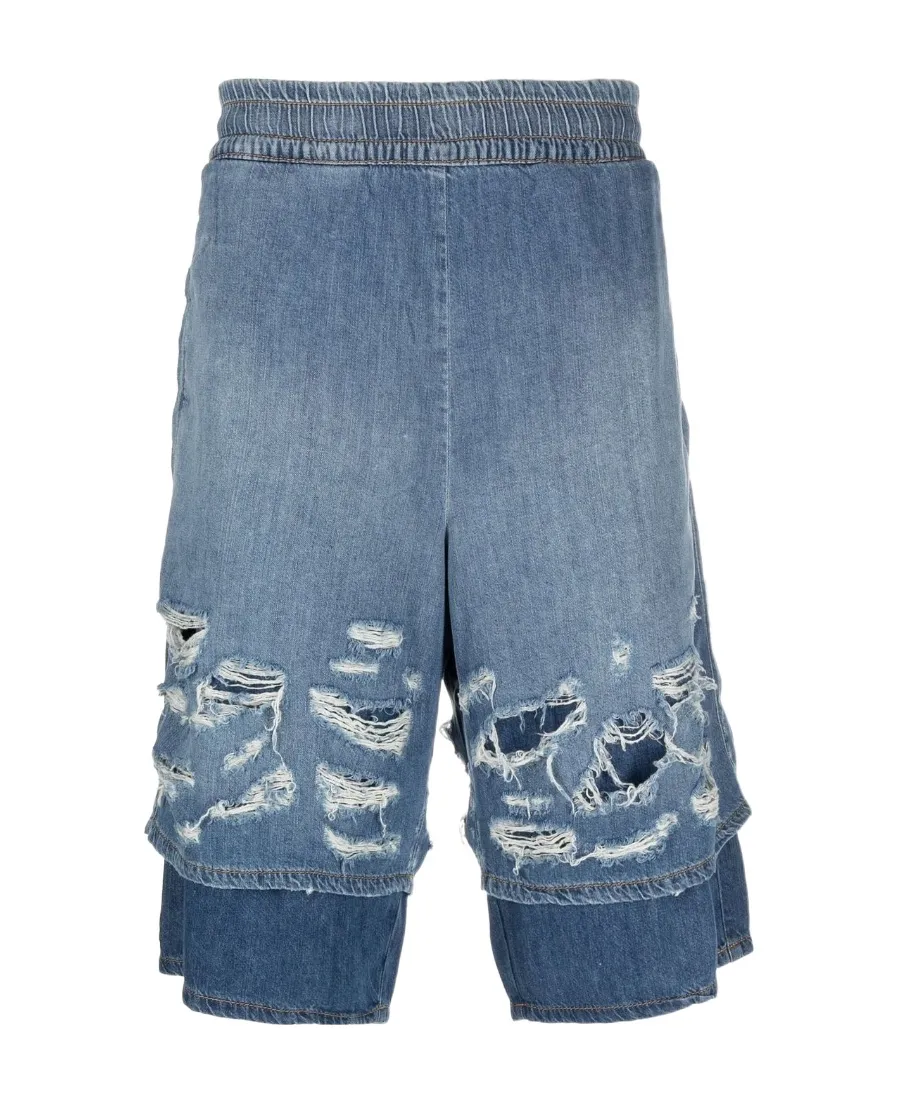 Distressed-Effect Denim Shorts