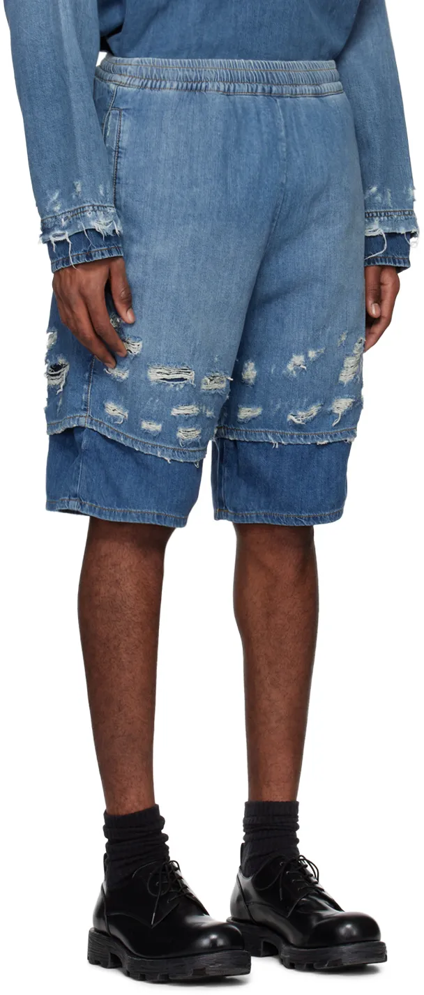 Distressed-Effect Denim Shorts