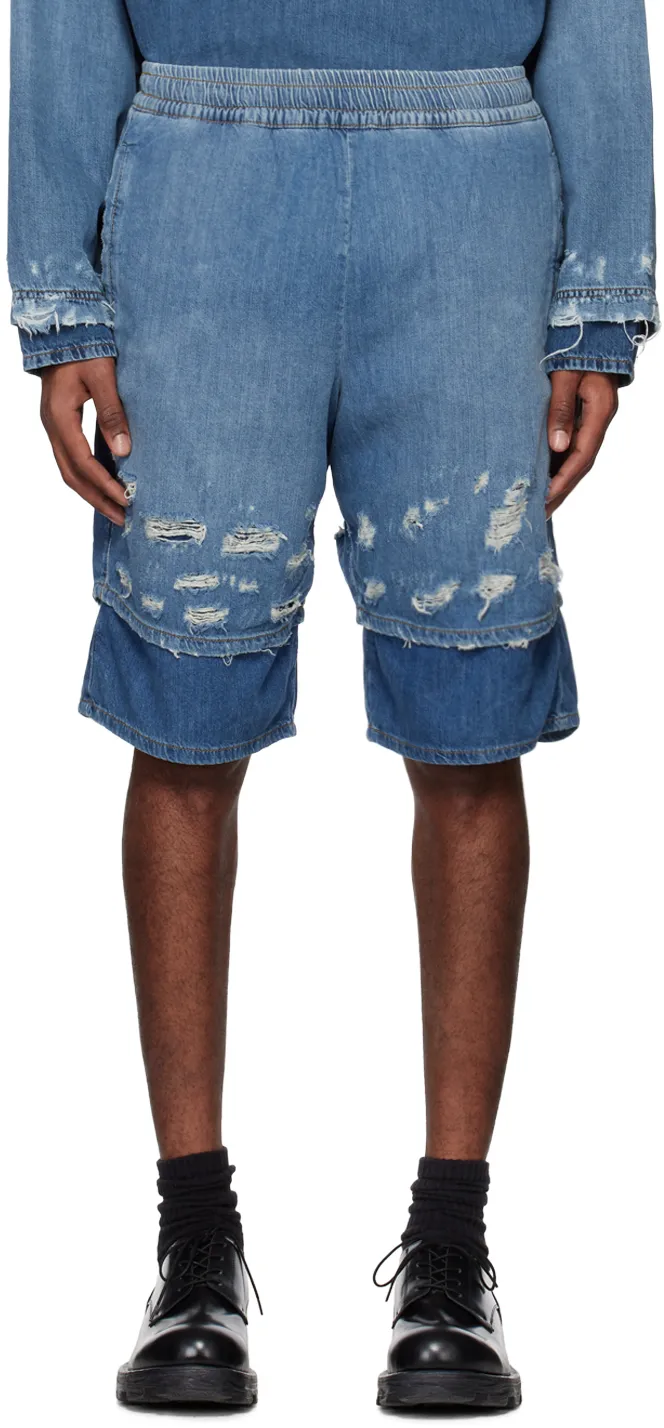 Distressed-Effect Denim Shorts
