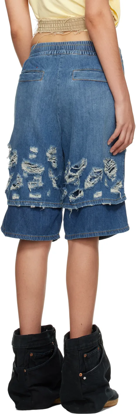 Distressed-Effect Denim Shorts
