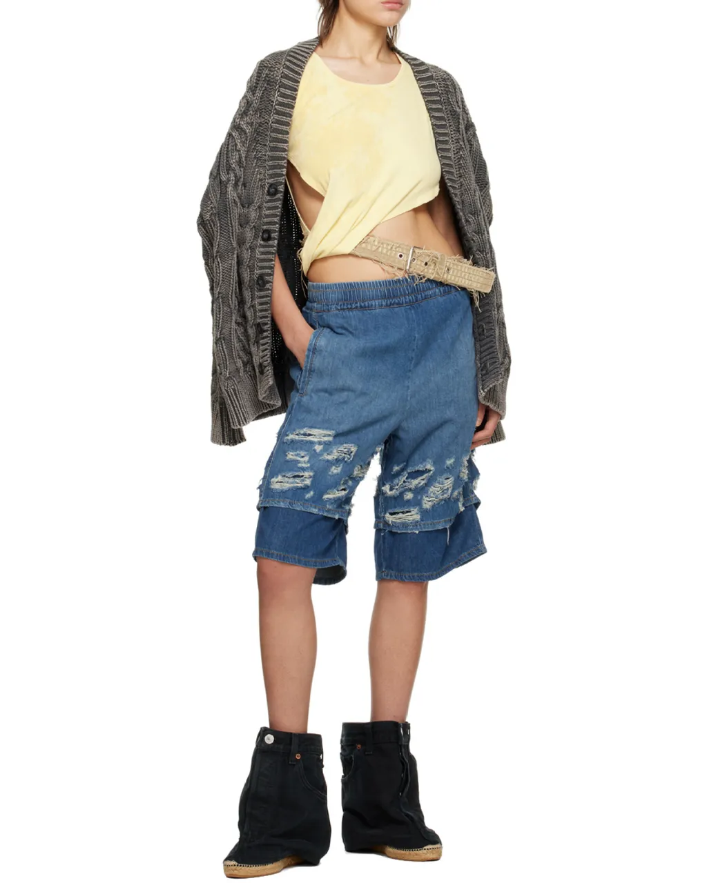 Distressed-Effect Denim Shorts