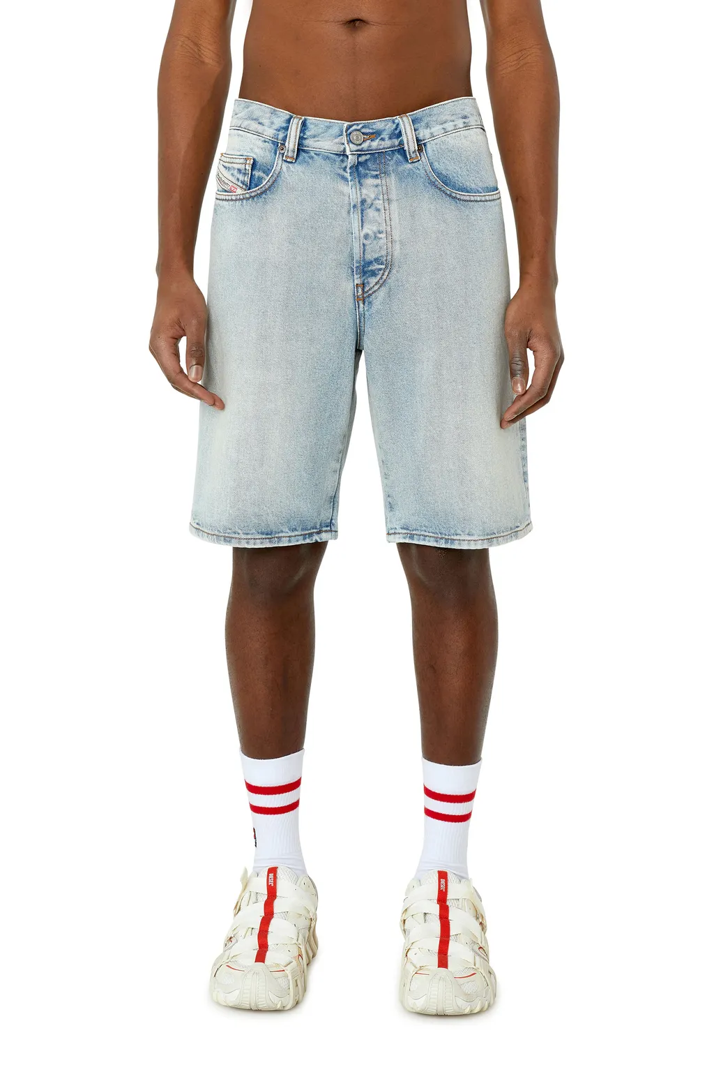 Bleach-Wash Denim Shorts