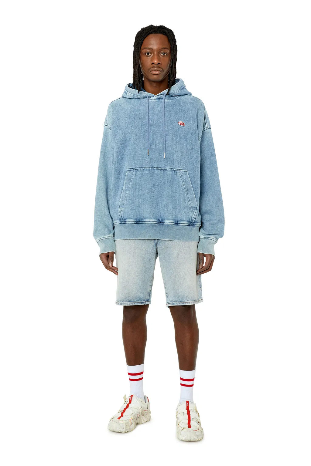 Bleach-Wash Denim Shorts