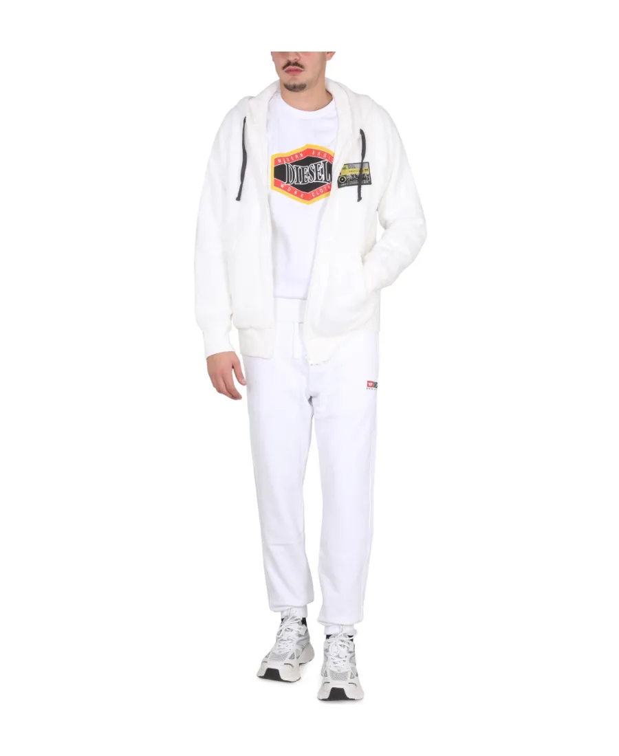 Logo Patch Drawstring Shearling Hoodie