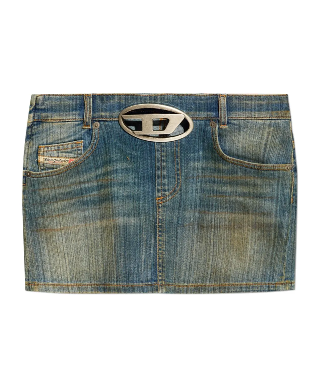 Logo-Plaque Denim Mini Skirt