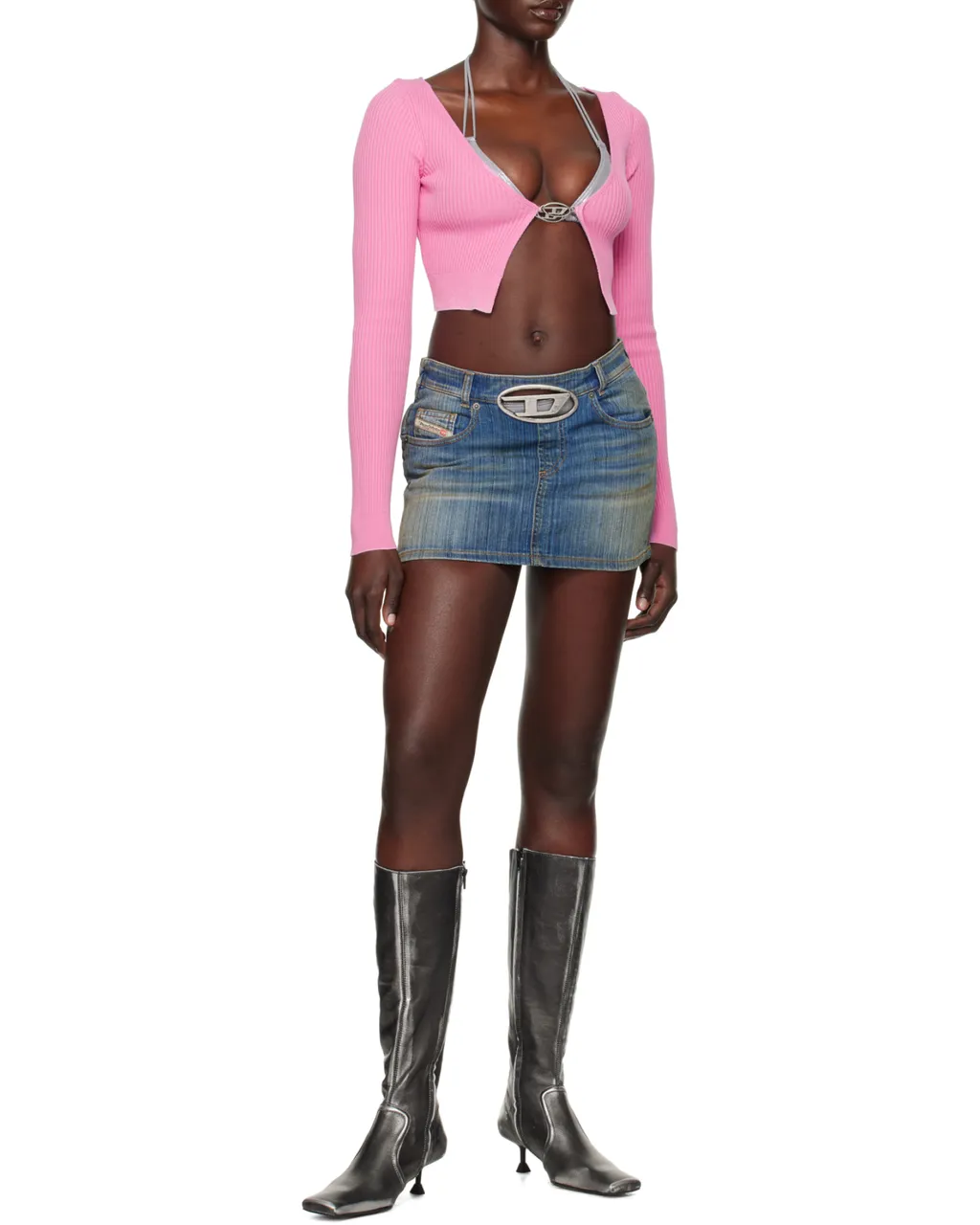 Logo-Plaque Denim Mini Skirt