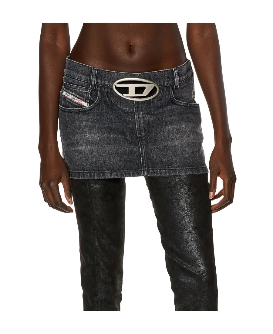 Logo Detailed Cut-Out Denim Skirt