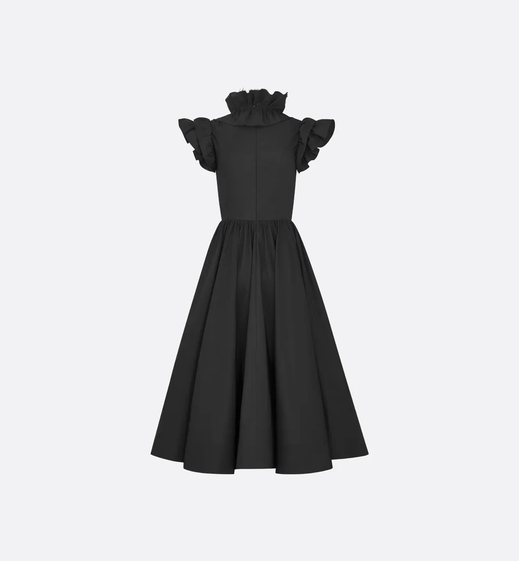 Mid-Length Flared Dress With Removable Ruched Collar