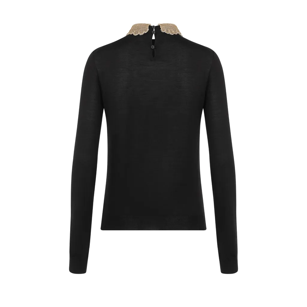 Sweater With Removable Embroidered Collar