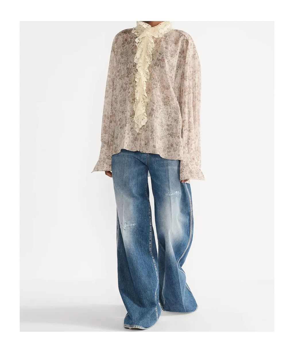 Blouse With Removable Ruched Collar