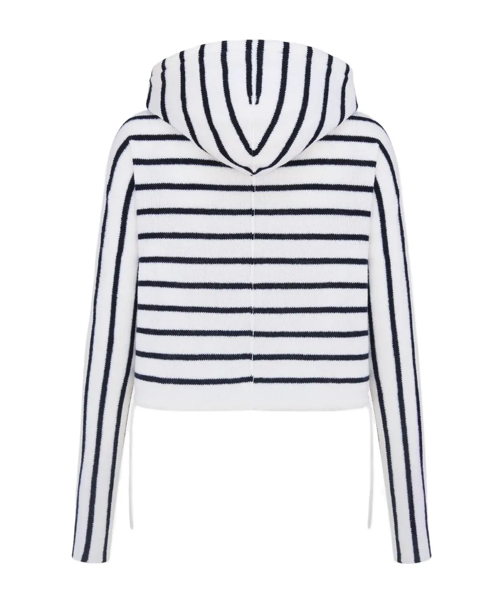 Striped Zip-Up Drawstring Cardigan