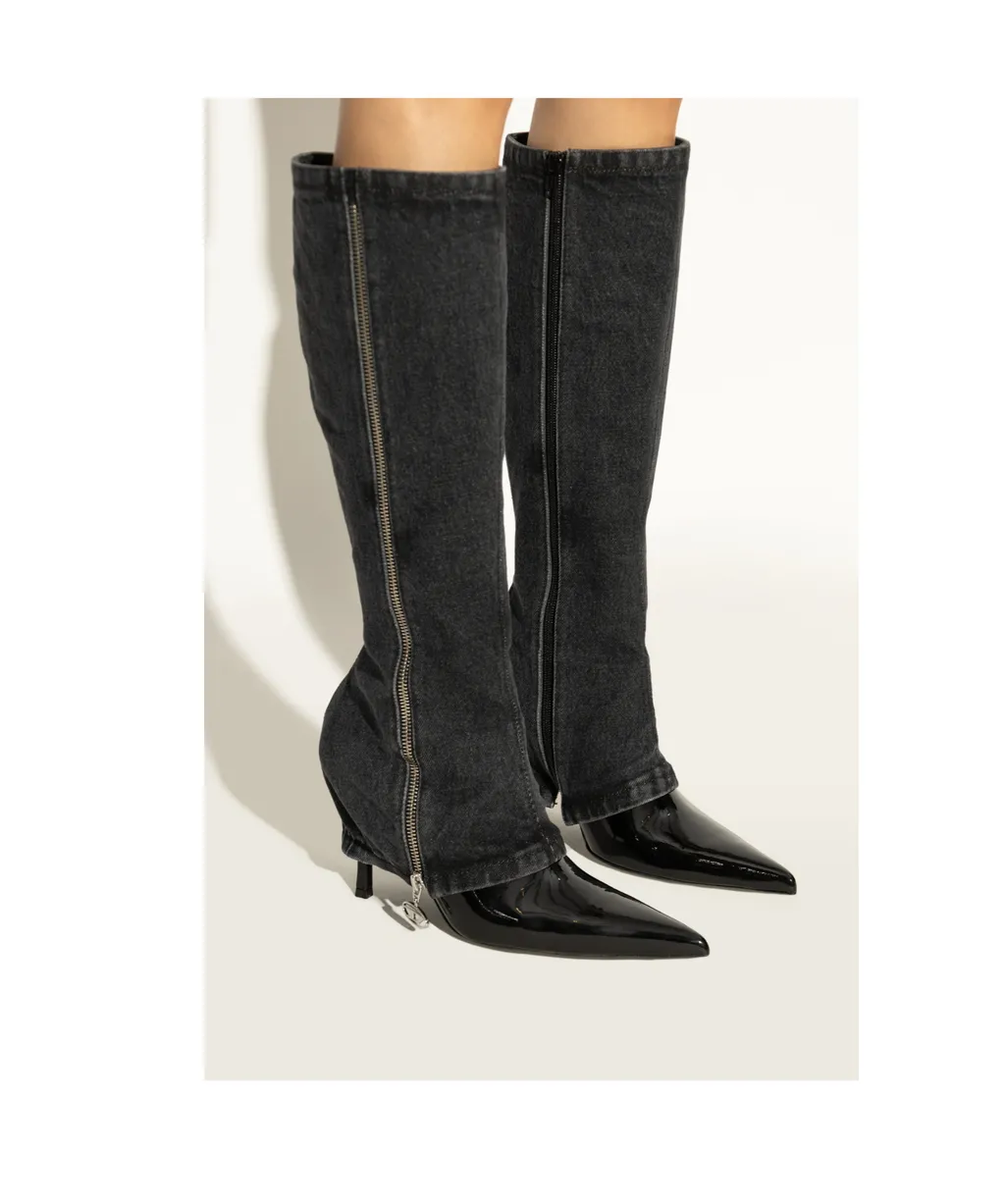 100Mm Denim-Panel Boots
