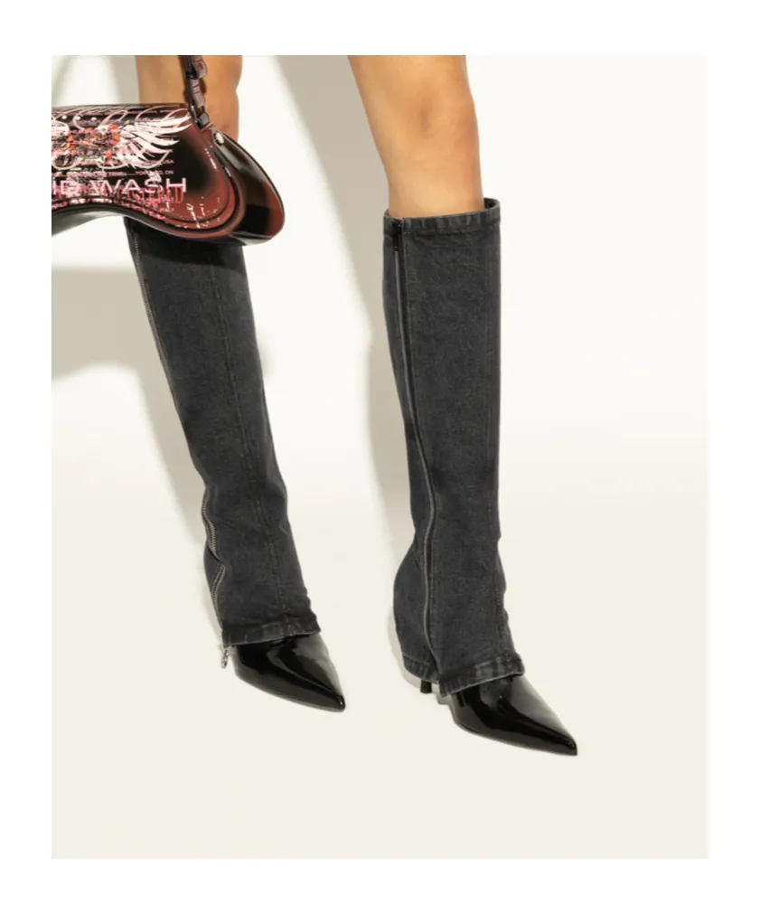 100Mm Denim-Panel Boots