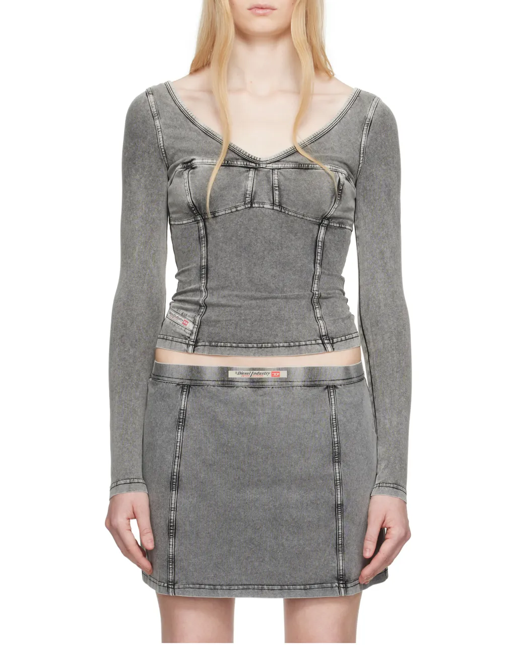 T-Elin Long-Sleeved Denim Effect Top
