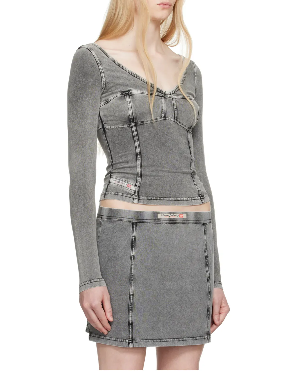 T-Elin Long-Sleeved Denim Effect Top