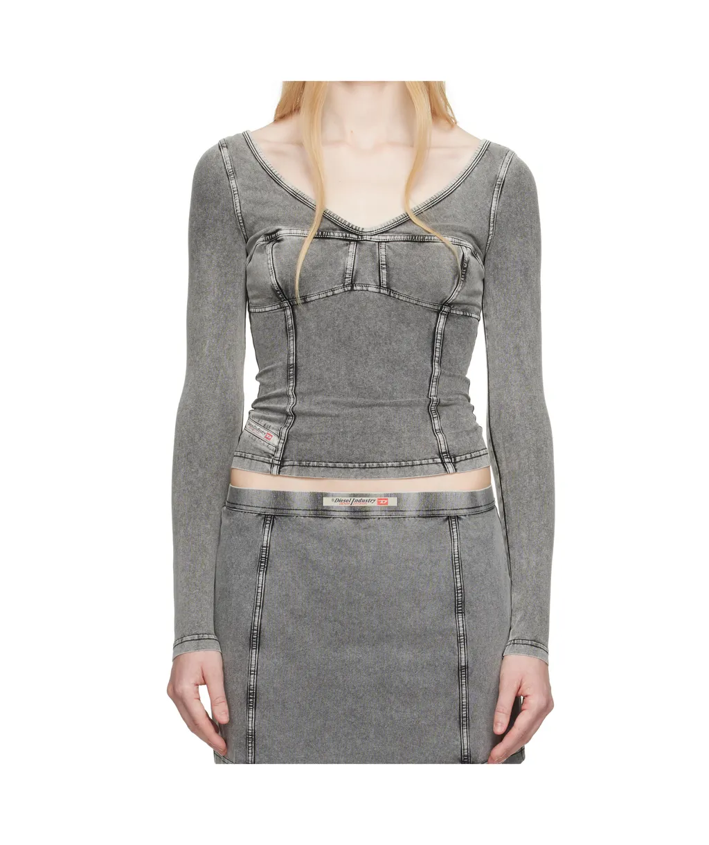 T-Elin Long-Sleeved Denim Effect Top