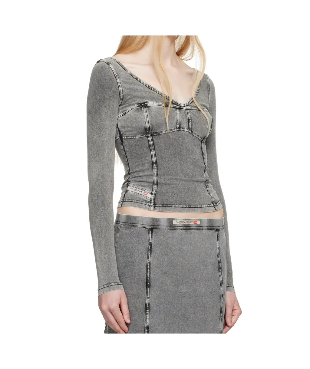 T-Elin Long-Sleeved Denim Effect Top