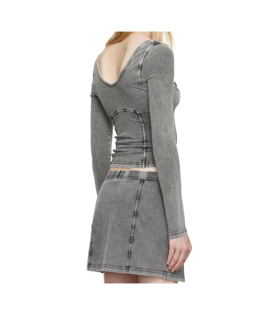 T-Elin Long-Sleeved Denim Effect Top