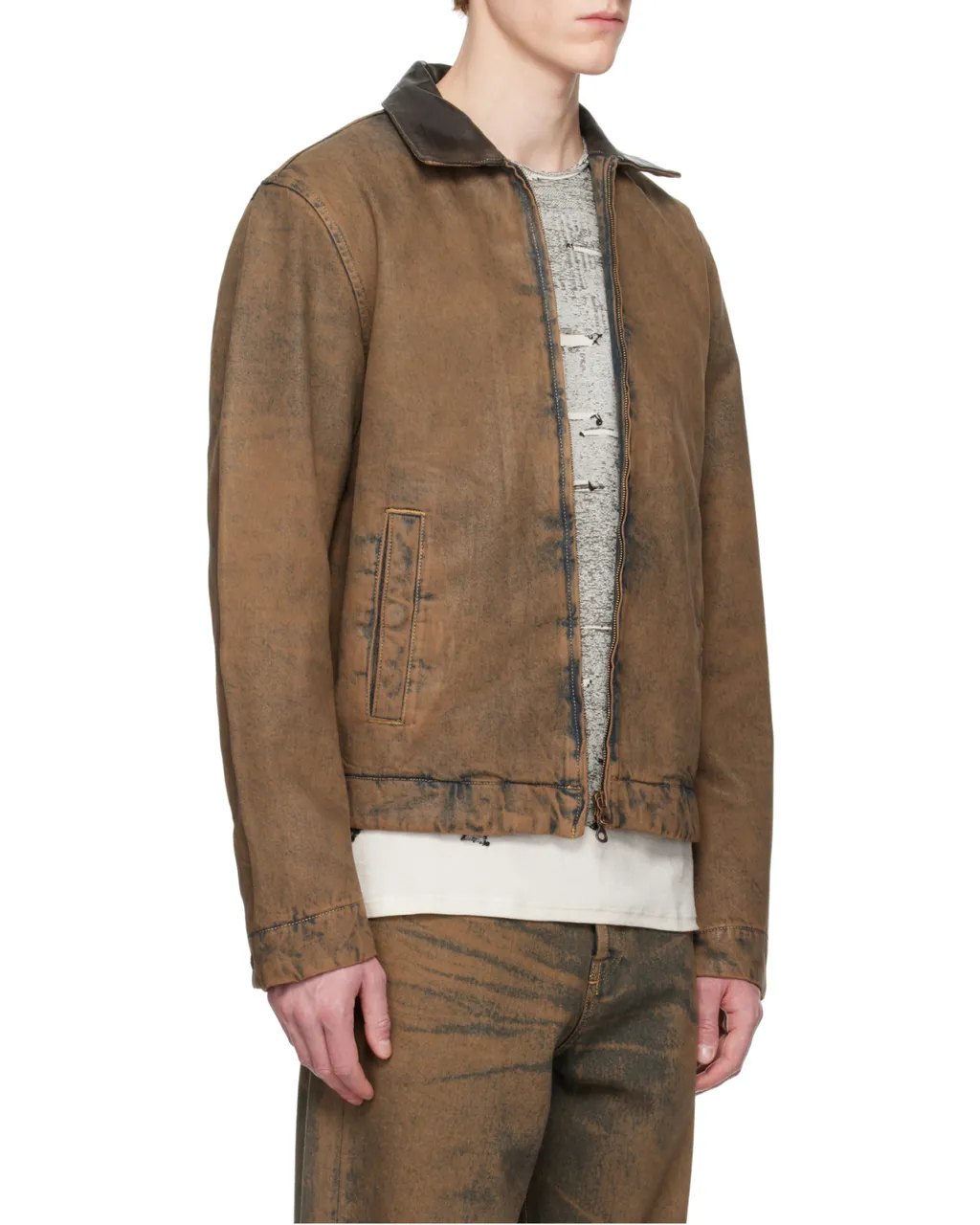 Coated Denim Padded Blouson Jacket