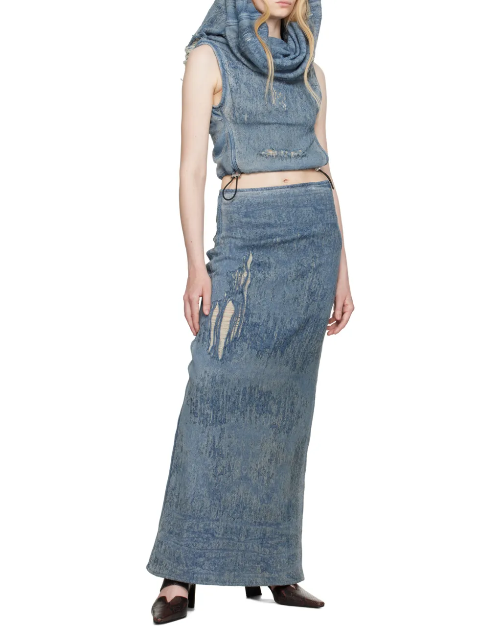 De-Megan-Fsg Distressed Denim Skirt