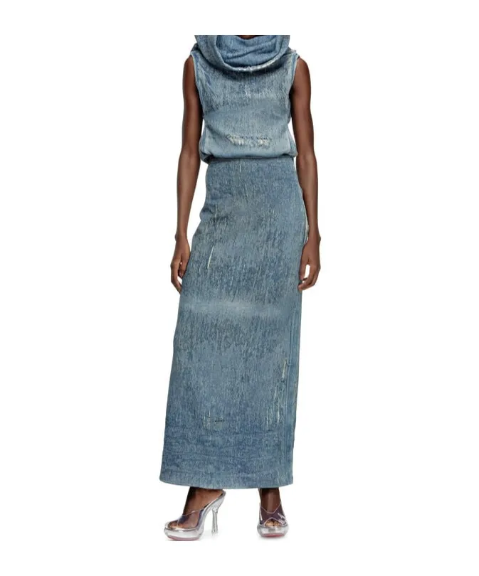 De-Megan-Fsg Distressed Denim Skirt