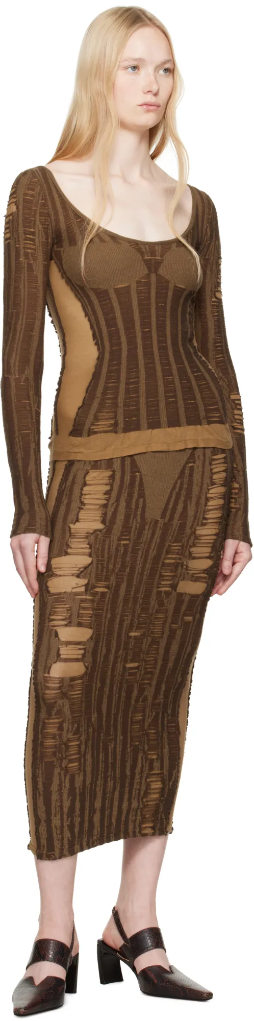 M-Calina Distressed Midi Skirt