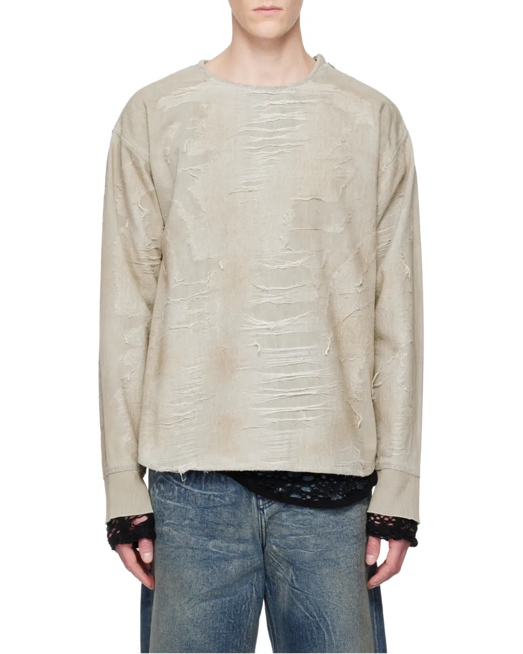 D-Just-Fsg1 Distressed Jacquard Denim Sweatshirt