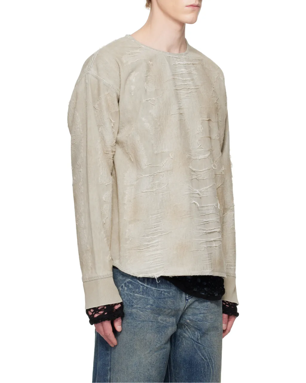 D-Just-Fsg1 Distressed Jacquard Denim Sweatshirt