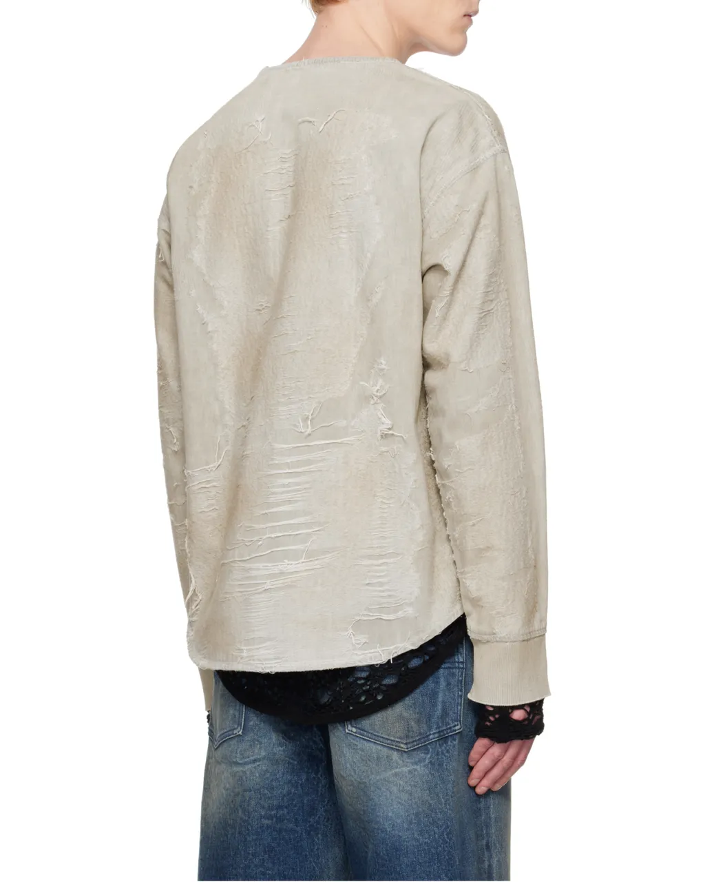 D-Just-Fsg1 Distressed Jacquard Denim Sweatshirt