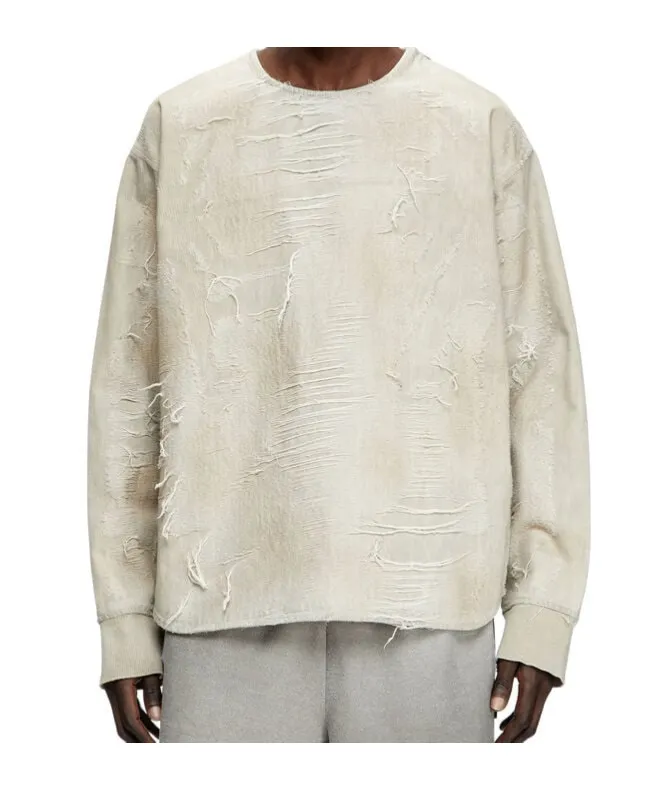 D-Just-Fsg1 Distressed Jacquard Denim Sweatshirt