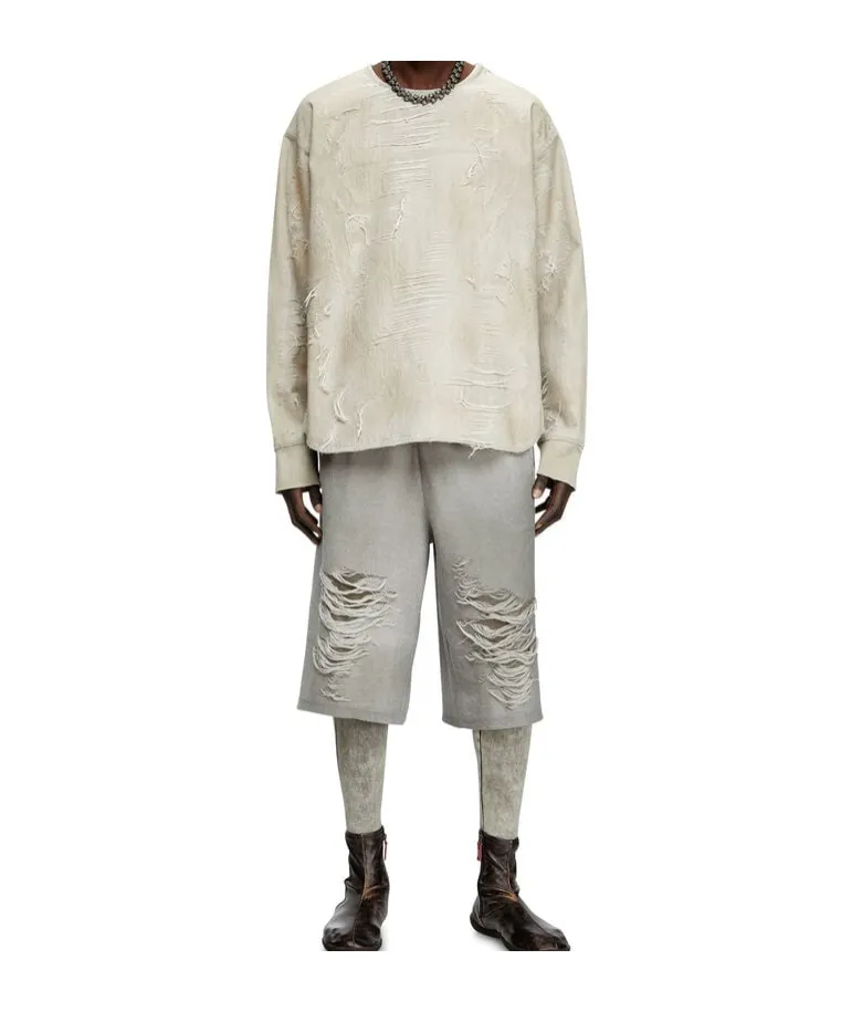 D-Just-Fsg1 Distressed Jacquard Denim Sweatshirt