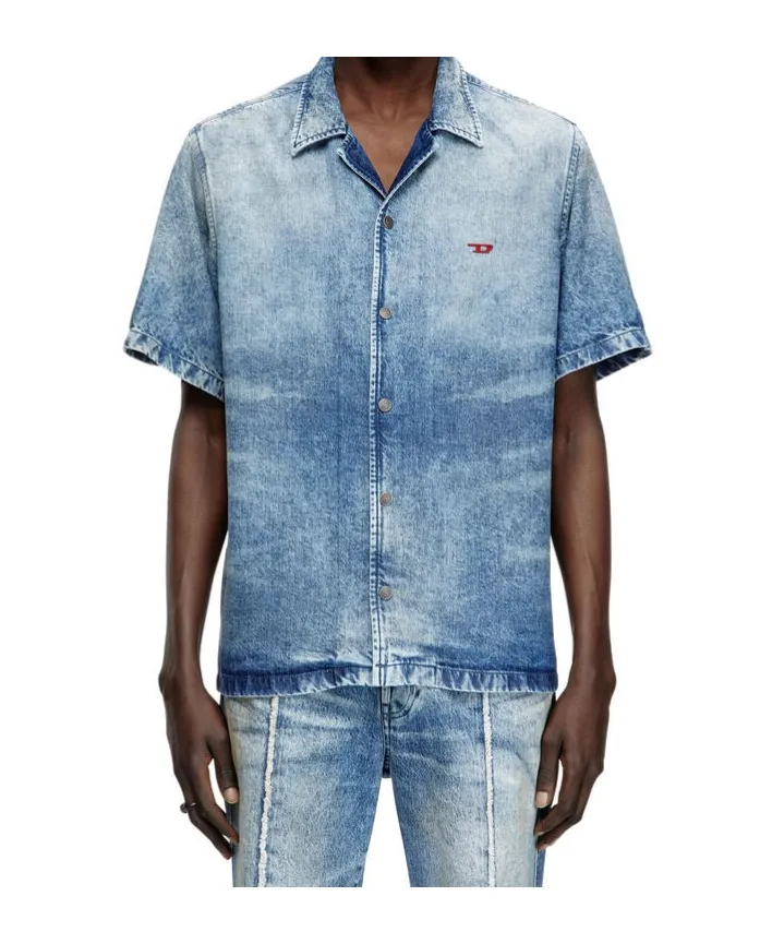 D-Nabil-Fsg Distressed Denim Bowling Shirt