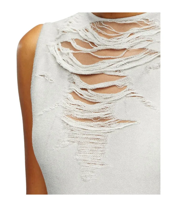 D-Yasmi Distressed Fringed Neckline Mini Dress