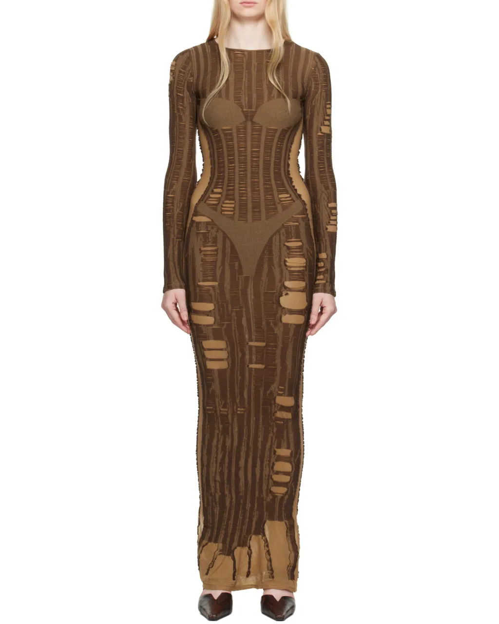 M-Calimera Semi-Sheer Panelled Maxi Dress