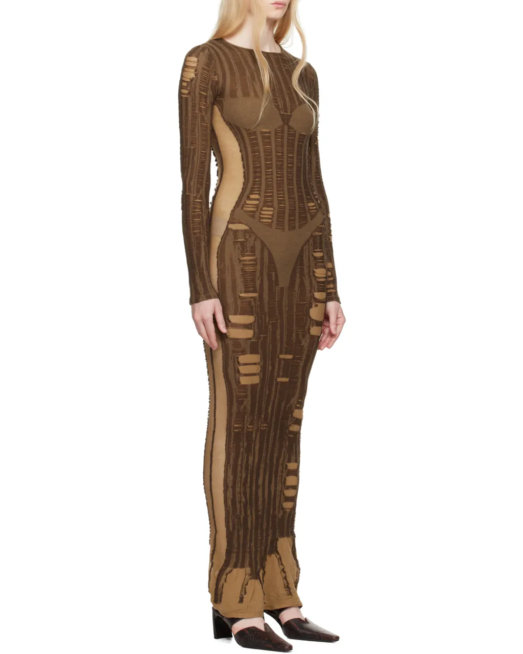 M-Calimera Semi-Sheer Panelled Maxi Dress