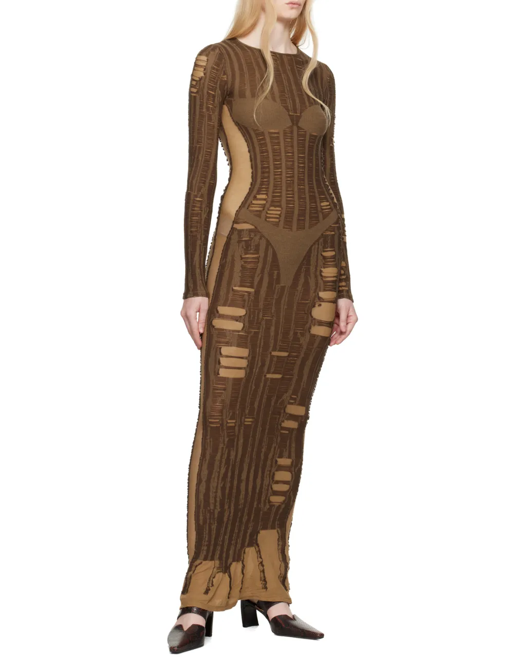 M-Calimera Semi-Sheer Panelled Maxi Dress