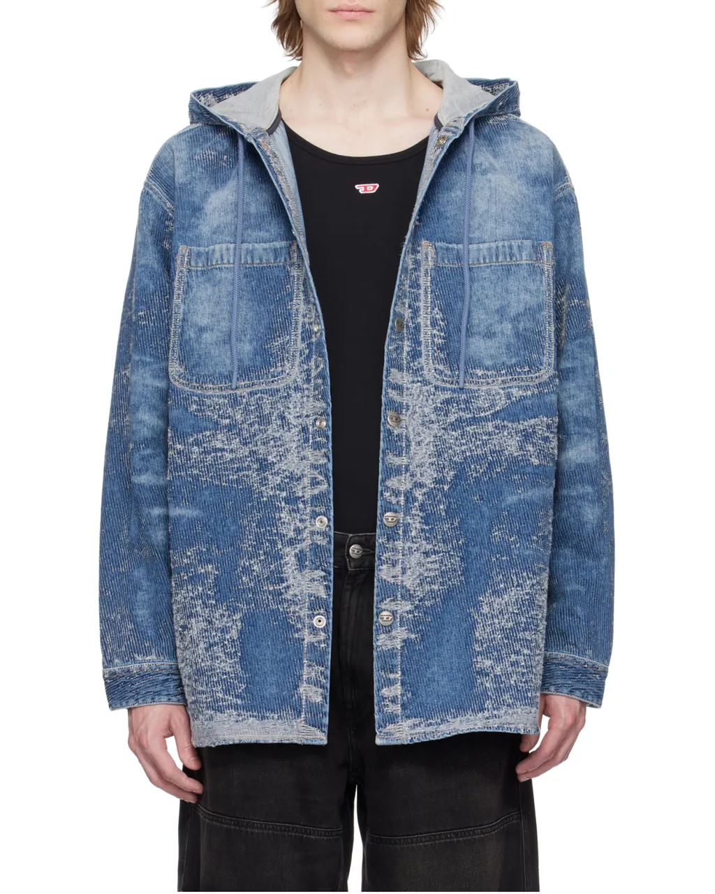 D-Dewny-Hood Distressed Denim Jacket