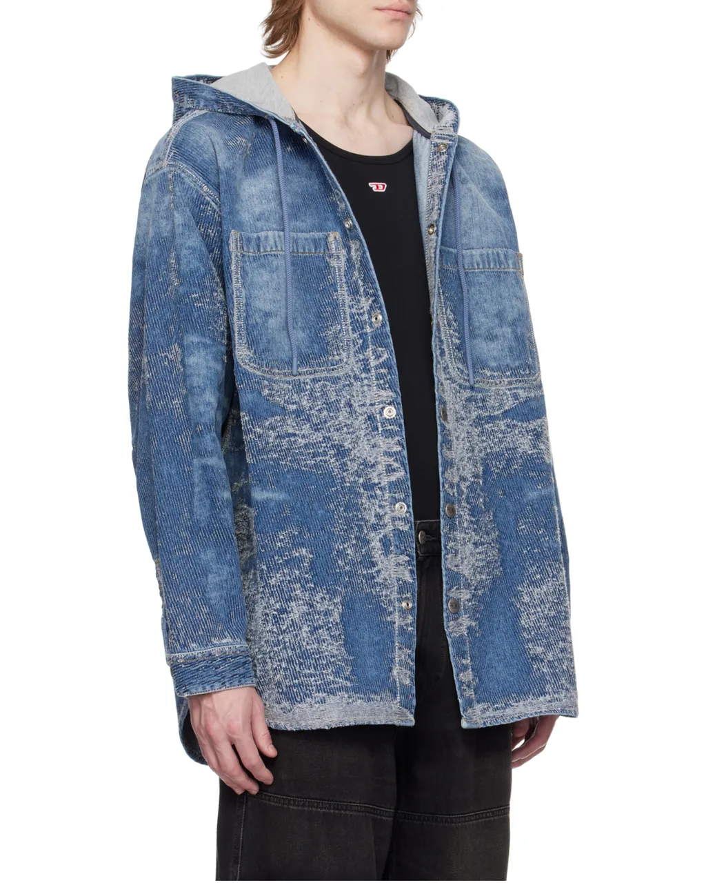 D-Dewny-Hood Distressed Denim Jacket