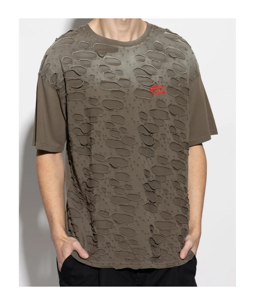 Ripped Crewneck Drop-Shoulder T-Shirt