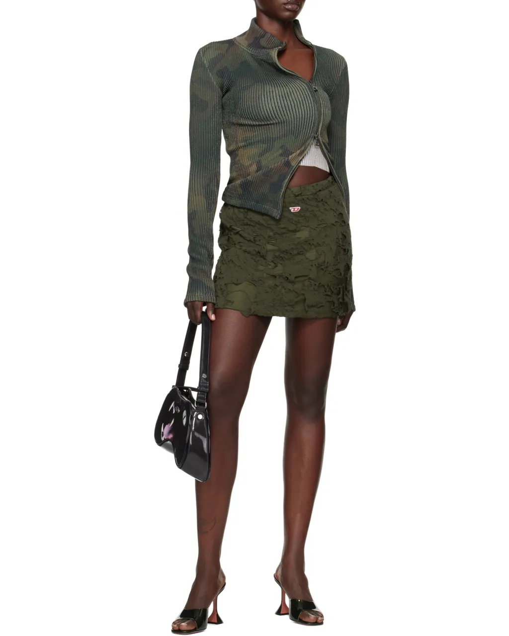 Logo-Patch Distressed Mini Skirt