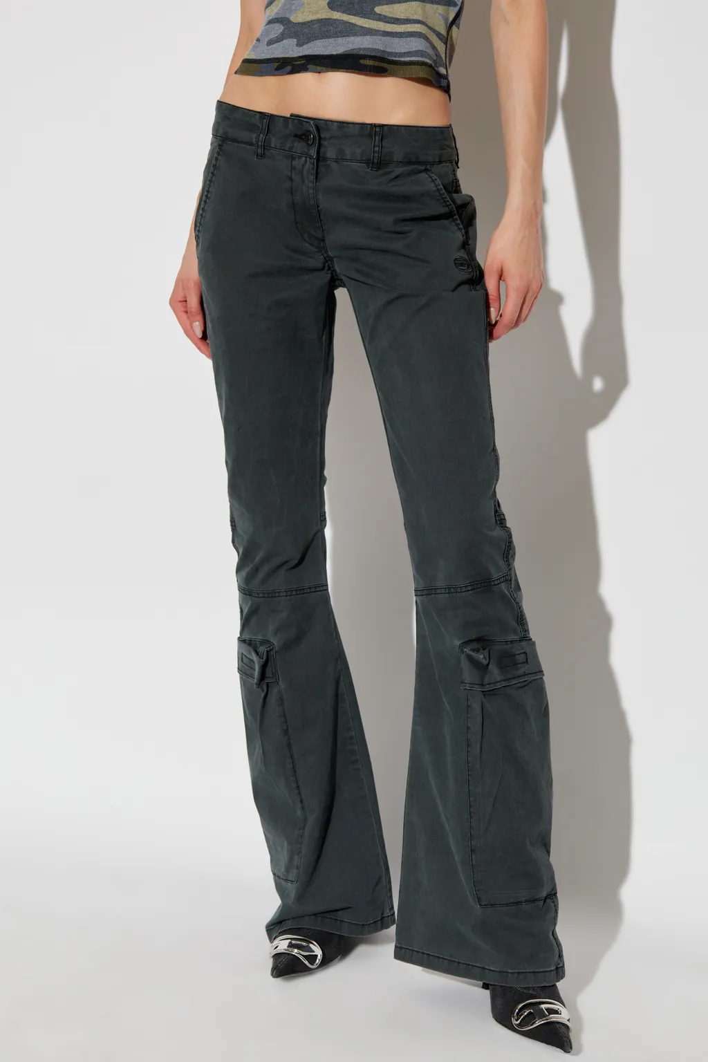 Low-Rise Cotton Flared Trousers