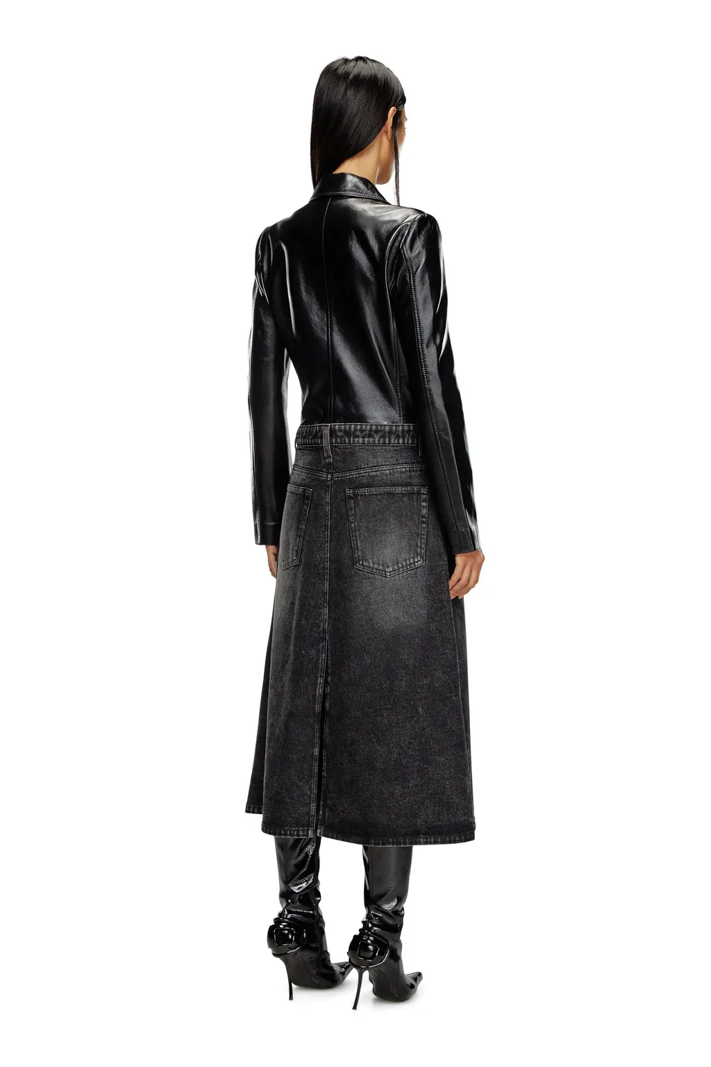 L-Ory Leather Denim Coat