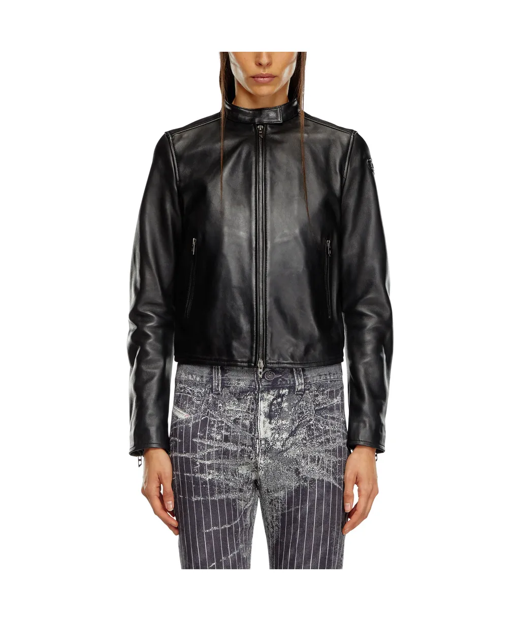 L-Ayla Zipped Leather Biker Jacket