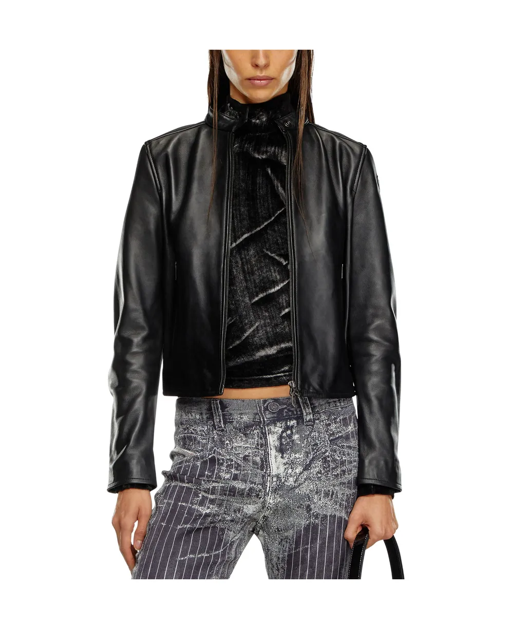 L-Ayla Zipped Leather Biker Jacket