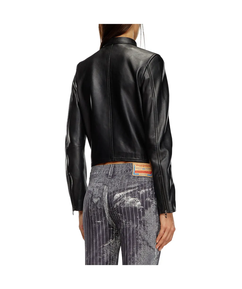 L-Ayla Zipped Leather Biker Jacket